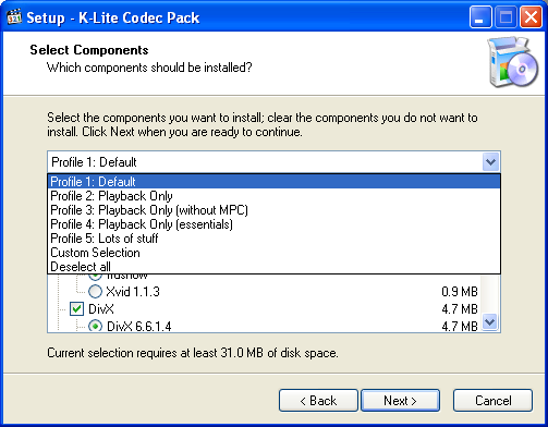 K-Lite: Select Components